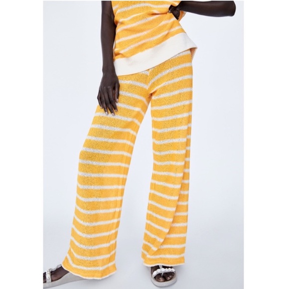 Zara Pants - ☀️ ZARA TALL BOHO YELLOW WHITE STRIPE SHEER HIGH WAIST WIDE LEG PANTS!